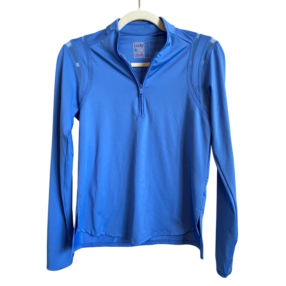 Lucky in Love Blue Quarter Zip Tennis Top Mesh Long Sleeve Small